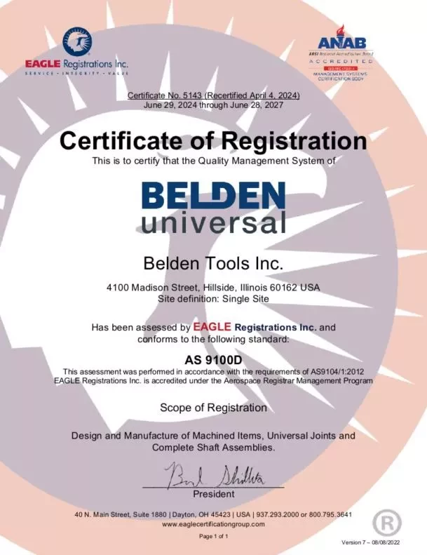 Belden AS9100D Certificate